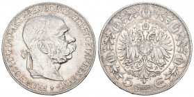 Österreich 1907 5 Kronen Silber 24g vorzüglich