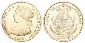 SPANIEN. Königreich. Isabella II. 1833-1868.
100 Reales 1859, Barcelona. 8.31 g. Cayon 17376. Fr. 331 vorzüglich
