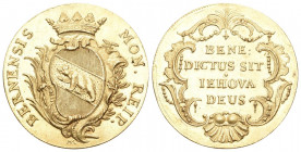 BERN, STADT. 4 Dukaten o.J. (um 1750). MON REIP BERNENSIS. Gekröntes Wappen in reich verzierter Kartusche zwischen Palm- und Lorbeerzweig. darunter Mz...