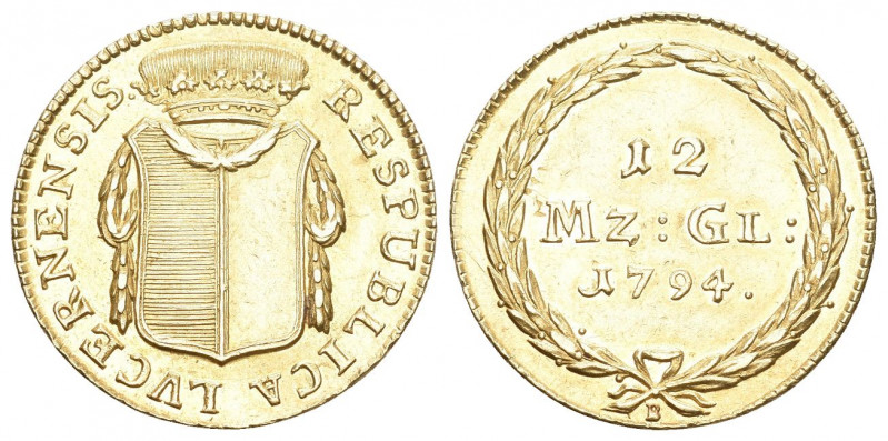 Luzern. Stadt und Kanton.
12 Münzgulden (Duplone) 1794, Luzern. Bekrönter und mi...