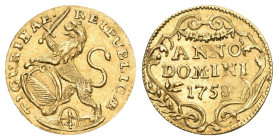 Schweiz-Zürich 1/4 Dukat 1758 (im Stempel aus 1758 geändert). DT 416y, HMZ 2-1163ee, Fr. 488. 0,85 g vorzüglich +