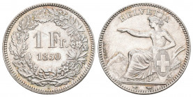 Schweiz, Eidgenossenschaft. AR 1 Franken 1850 A (4.98 g), Paris.
HMZ 2-1203a. bis FDC