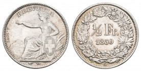 Eidgenossenschaft. 1/2 Franken 1850 A, Paris. 2.50 g. Divo 4. HMZ 1205a. Feine Patina / Nicely toned.FDC