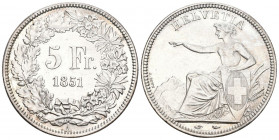 Eidgenossenschaft. 5 Franken 1851 A, Paris. Divo 12. HMZ 2-1197b. gutes Vorzüglich