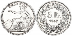 Schweiz 5 Franken 1855. Solothurn. Eidgenössisches Freischiessen. Richter (Schützenmedaillen) 1117a bis vorzüglich berieben