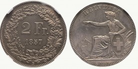 Eidgenossenschaft. 2 Franken 1857 B, Bern. 9.94 g. Divo 23. HMZ 2-1201b. Äusserst selten. Nur 622 Exemplare geprägt / Extremely rare. Only 622 pieces ...