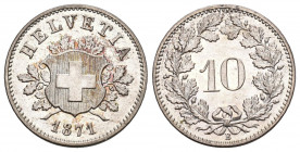 Schweiz 1871 10 Rappen Billon Prachtexemplar FDC
