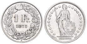 Schweiz 1875 1 Franken Silber 5g seltenes Jahr vorzüglich