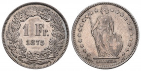 Schweiz 1875 1 Franken Silber 5g seltenes Jahr Prachtexemplar Prooflike FDC