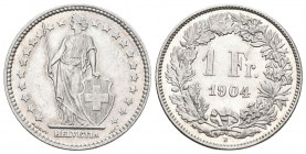 Schweiz 1904 1 Franken Silber 5g selten fast FDC
