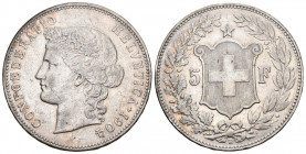 Schweiz 1904 5 Franken Silber Seltenes Jahr 25g vorzüglich