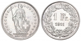Schweiz 1911 1 Franken Silber 5g selten fast FDC