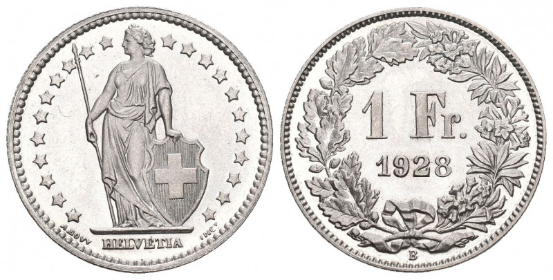 Schweiz Proben 1 Franken 1928. Prägung in Nickel . Stehende Helvetia mit Schweiz...