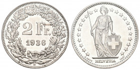 Schweiz 1936 2 Franken Silber 10g seltene Qualität FDC