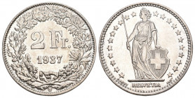 Schweiz 1937 2 Franken Silber 10g seltene Qualität FDC
