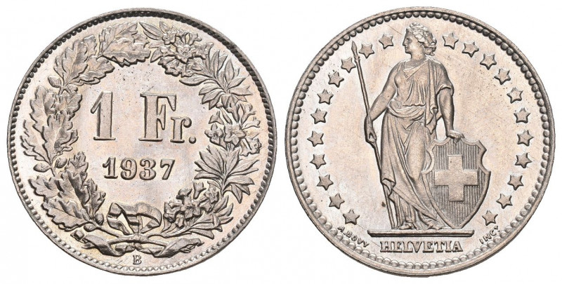 Eidgenossenschaft. Proben. 1 Franken 1937 B, Bern. Prägung in Kupfer-Nickel mit ...