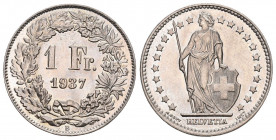 Eidgenossenschaft. Proben. 1 Franken 1937 B, Bern. Prägung in Kupfer-Nickel mit glattem Rand. 4.47 g. Richter (Proben) 2-164.von aller grösster Selten...