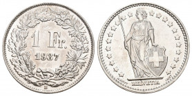 Schweiz 1937 1 Franken Silber 5g selten unzirkuliert
