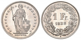 Schweiz Proben Patterns 1 Franken 1938. Prägung in Kupfer/Nickel . Gerippter Rand. Divo 74. Von grösster Seltenheit. Nur wenige Exemplare bekannt