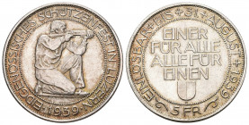 Luzern 1939 5 Franken eidgenössisches Schützenfest Silber 20g unzirkuliert
