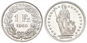 Schweiz 1940 1 Franken Silber 5g selten in dieser Erhaltung FDC