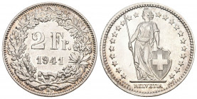 Schweiz 1941 2 Franken Silber 10g selten FDC