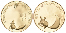 Schweiz 1999 100 Franken Gold Originalbox und Zertifikat Proof