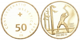 Schweiz 2007 50 Franken Gold in Originalbox mit Zertifikat Proof