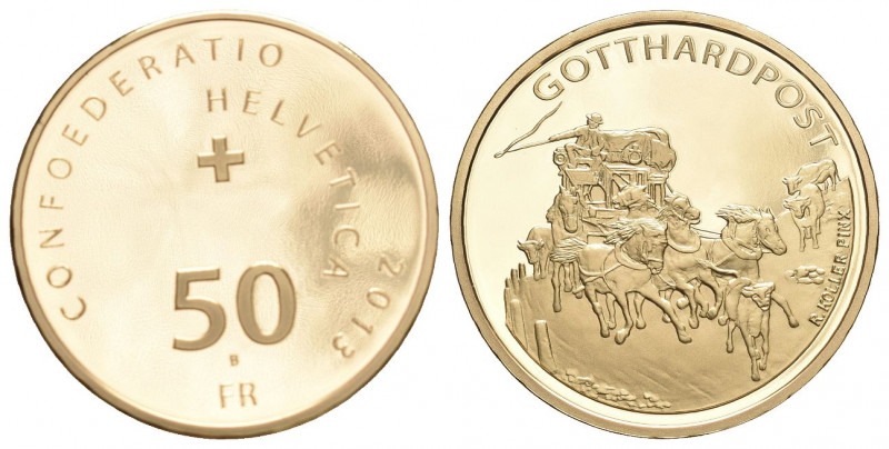 Schweiz 2013 50 Franken Gold in Originalbox mit Zertifikat Proof