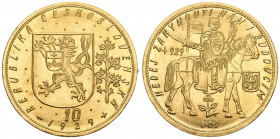 TSCHECHIEN. TSCHECHOSLOWAKEI. Republik. 10 Dukaten 1929, Kremnitz. St. Wenzel. 34,41 g Feingold. Fb. 4, Schl. 32.
Nur 1.564 Exemplare geprägt. Fast F...