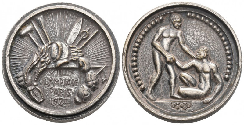 Olympia Paris 1924 Medaille Bronce versilbert 92,7g 42mm mit Randfassung sehr se...