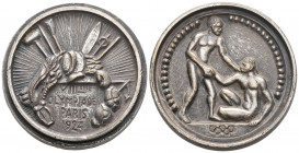 Olympia Paris 1924 Medaille Bronce versilbert 92,7g 42mm mit Randfassung sehr selten vorzüglich