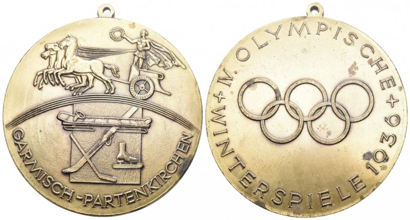 Olympia Winterspiele 1936 Kupfer Zinn Medaille mit Henkel,Garmisch-Partenkirchen...