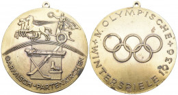Olympia Winterspiele 1936 Kupfer Zinn Medaille mit Henkel,Garmisch-Partenkirchen 76mm 165g vorzüglich