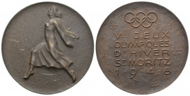 Olympia St.Moritz 1948 Winterolympiade Broncemedaille 40mm bis unzirkuliert