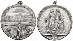 Basel 1901 Eintritt in den Bund Bronce Medaille versilbert 50mm bis unzirkuliert mit Originalhenkel