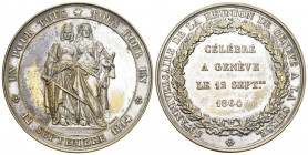 Genf 1864 50 Jahre Vereinigungs Medaille in Bronce versilbert 47mm selten vorzüglich