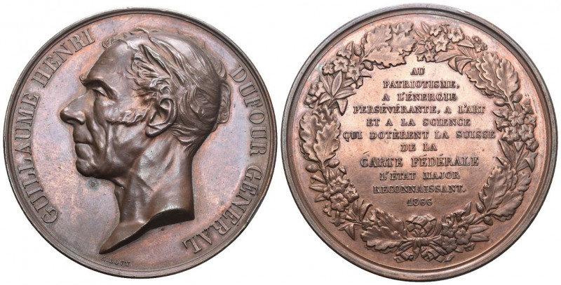 Genf 1866 Medaille auf Dufour Bronce 60mm selten bis unzirkuliert minimaler Rand...