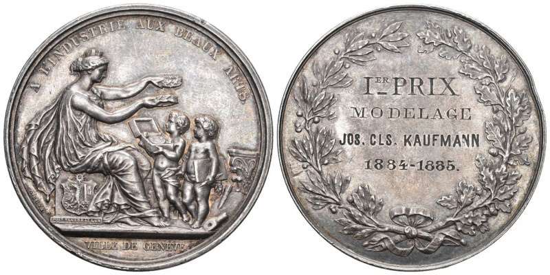 Genf 1885 Verdienstmedaille auf Jos Kaufmann Silber 45,7mm 38,3g Randschlag sehr...