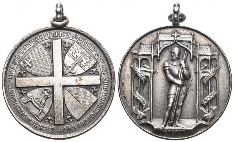 Luzern 1886 Medaille auf die Schlacht bei Sempach Silber 39,7g mit Henkel SM 106...
