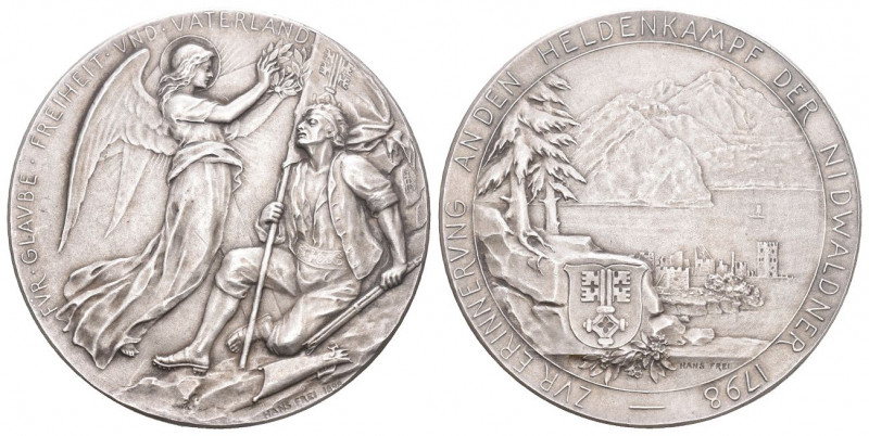 Nidwalden 1898 Medaille auf den Heldenkampf in Silber 24,1g Matt bis unzirkulier...