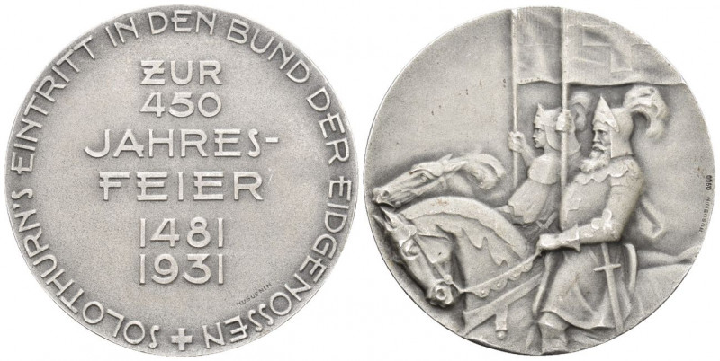 Solothurn 1931 450 Jahre Bund Medaille in Silber 38g 45mm vorzüglich