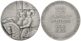 Solothurn 1931 450 Jahre Bund Medaille in Silber 38g 45mm vorzüglich