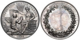 Waadt Yverdon 1894 Medaille in Silber Nur 130 Stk geprägt s.selten in Originalbox 53,8g FDC