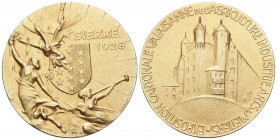 Sierre 1928 Expo, Industrie und Landwirtschaftsmedaille in Silber vergoldet n48,7g 50mm bis unzirkuliert