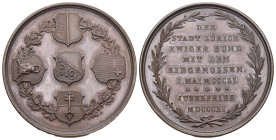 Zürich 1851 Bronce Medaille auf den Eintritt in die Eidgenossenschaft 40mm unzirkulirt