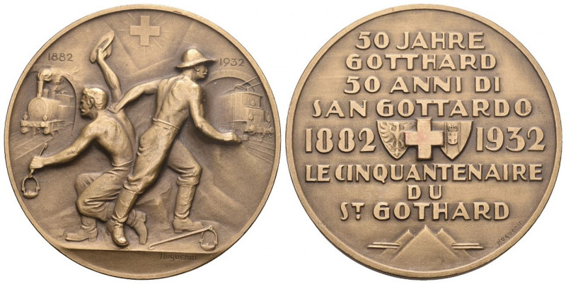 Schweiz 1932 50 Jahre Gotthard Bronce Medaille 45mm FDC