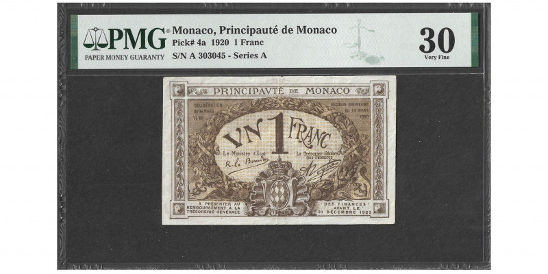 Monaco Albert Ier 1889-1922
Billet de 1 Franc Brun, 1920, Series A
Ref : G. MCc,...