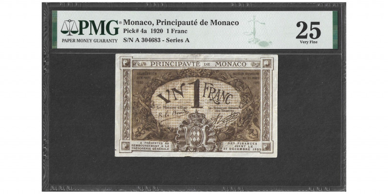 Monaco
Albert Ier 1889-1922
Billet de 1 Franc Brun, 1920, , Series A
Ref : G. MC...