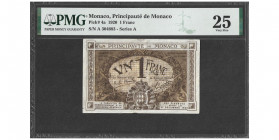 Monaco
Albert Ier 1889-1922
Billet de 1 Franc Brun, 1920, , Series A
Ref : G. MCc, Pick 4a
Conservation : PMG VF25